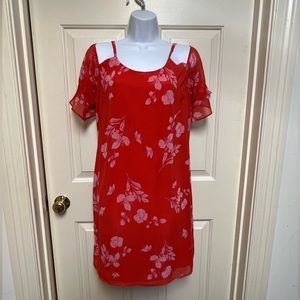 Orange floral print cold shoulder dress size small